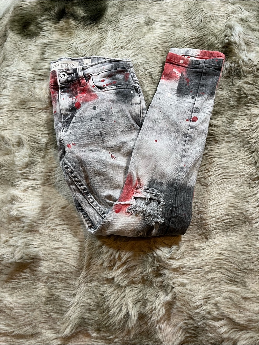 Evolution by Design Gray Acid Wash Paint Splattered Skinny Jeans - Stretch